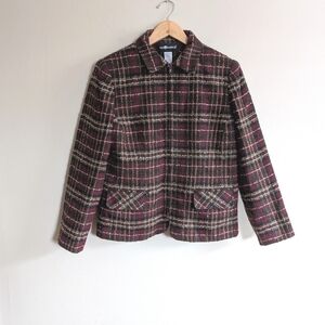 Vintage Sag Harbor burgundy/tan/green plaid tweed jacket size 12
